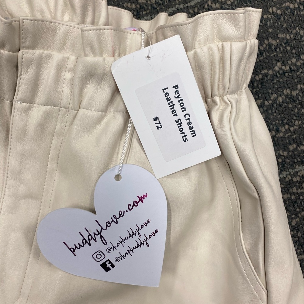 NWT BUDDY LOVE PEYTON PAPERBAG VEGAN LEATHER SHORTS - POWDER SMALL - Picture 9 of 14
